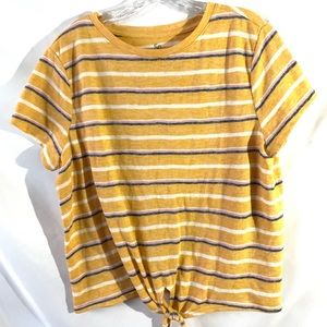 Cropped Tie Front T-shirt in Yellow Stripes